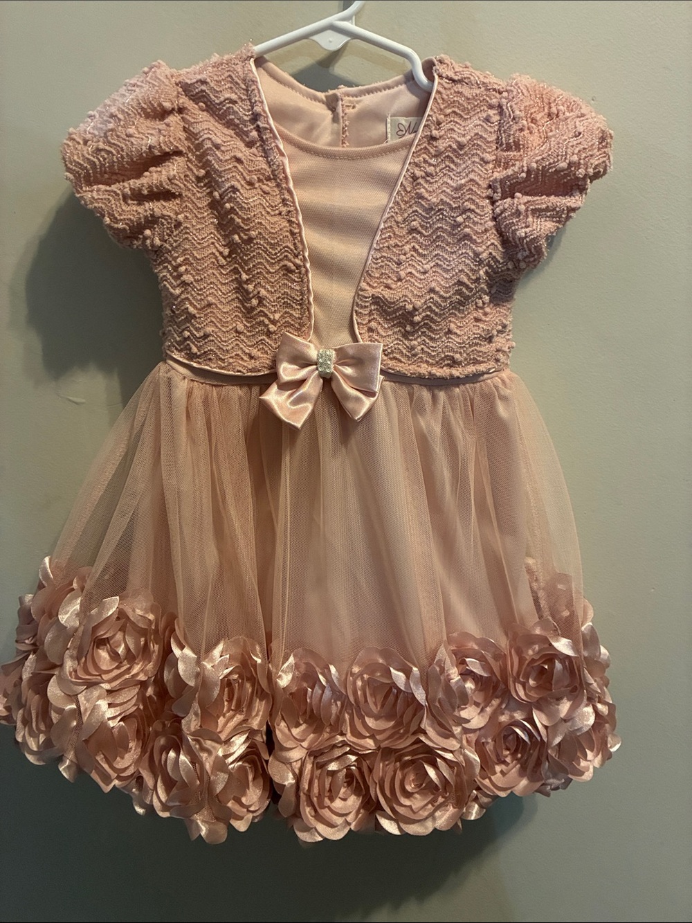 Nannette Blush Pink Rose-Applique Tulle Formal Dress with Bow